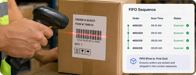Barcode scanning and FIFO sequence validation